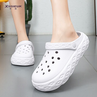 36 37 38小码白色手术室拖鞋医院上班专用厚底增高医护士包头凉拖