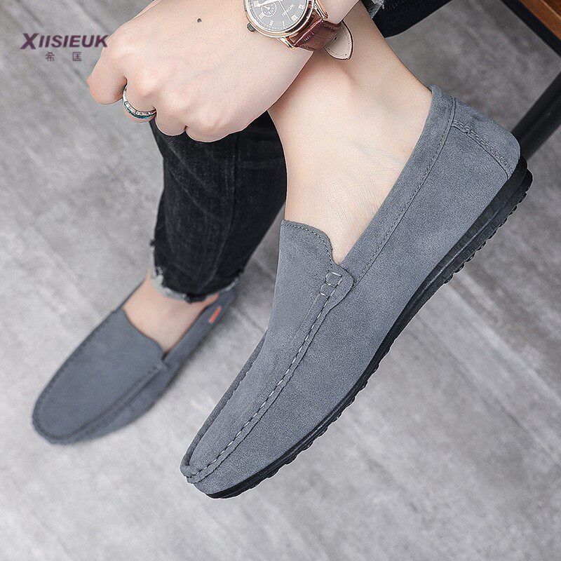 男士豆豆鞋2025新款纯色潮流无鞋带一脚蹬磨砂皮软底皮鞋豆豆潮鞋