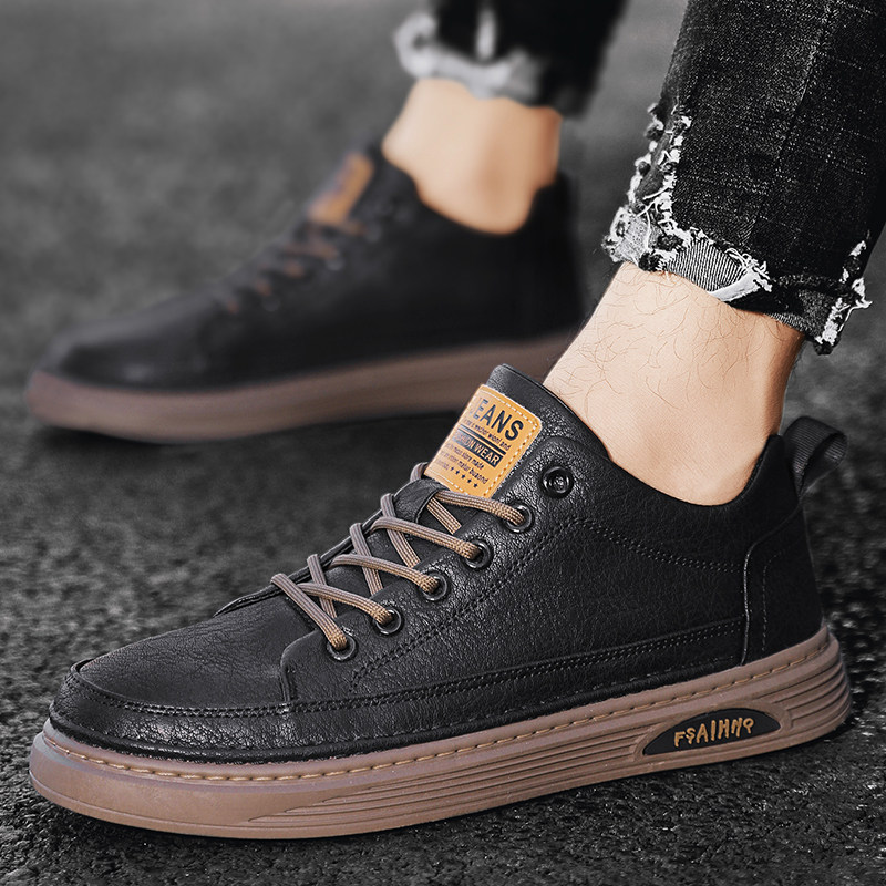 中帮鞋子男秋季2022新款韩版潮流青少年休闲皮鞋百搭牛仔裤配鞋子