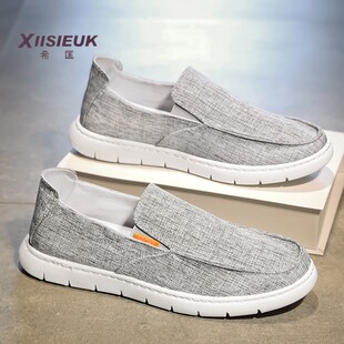 男鞋春季透气薄款休闲帆布板鞋一脚蹬软底中老年人爸爸老北京布鞋