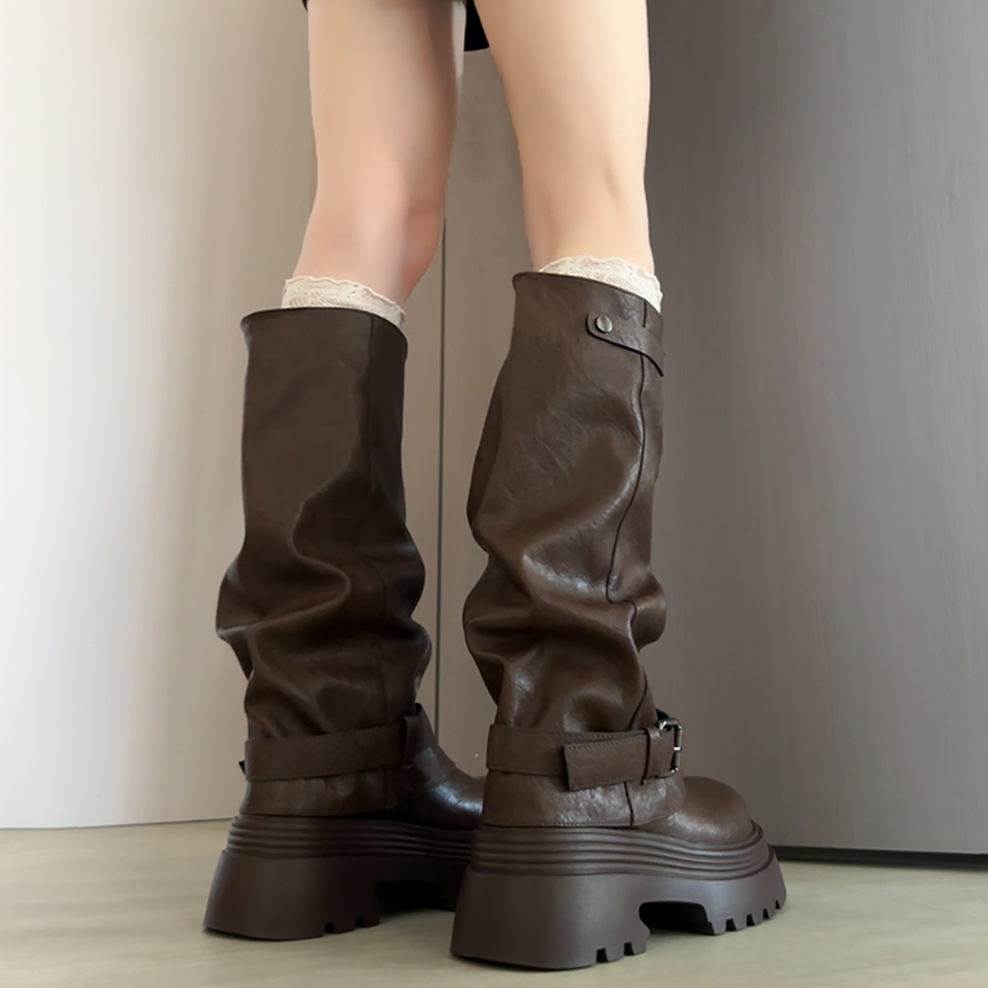 黑色不过膝长靴女秋冬西部瘦瘦靴