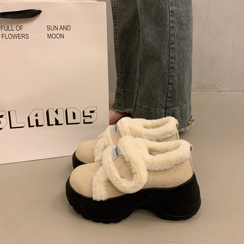 法式圆头单鞋女冬季保暖雪地棉鞋