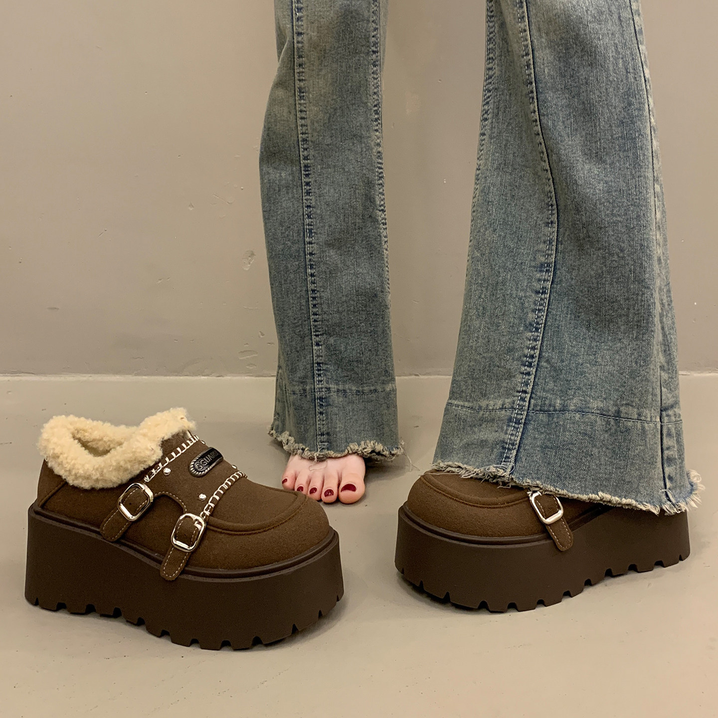 加绒厚底松糕深口单鞋女增高勃肯鞋2025新款超火秋冬玛丽珍毛毛鞋,女鞋,深口单鞋,淘宝优惠券,粉丝福利购,淘宝优惠卷