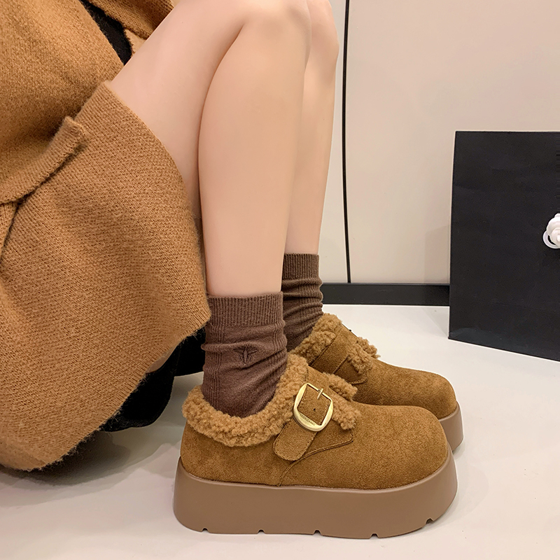 大头复古棕色单鞋女冬季玛丽珍鞋