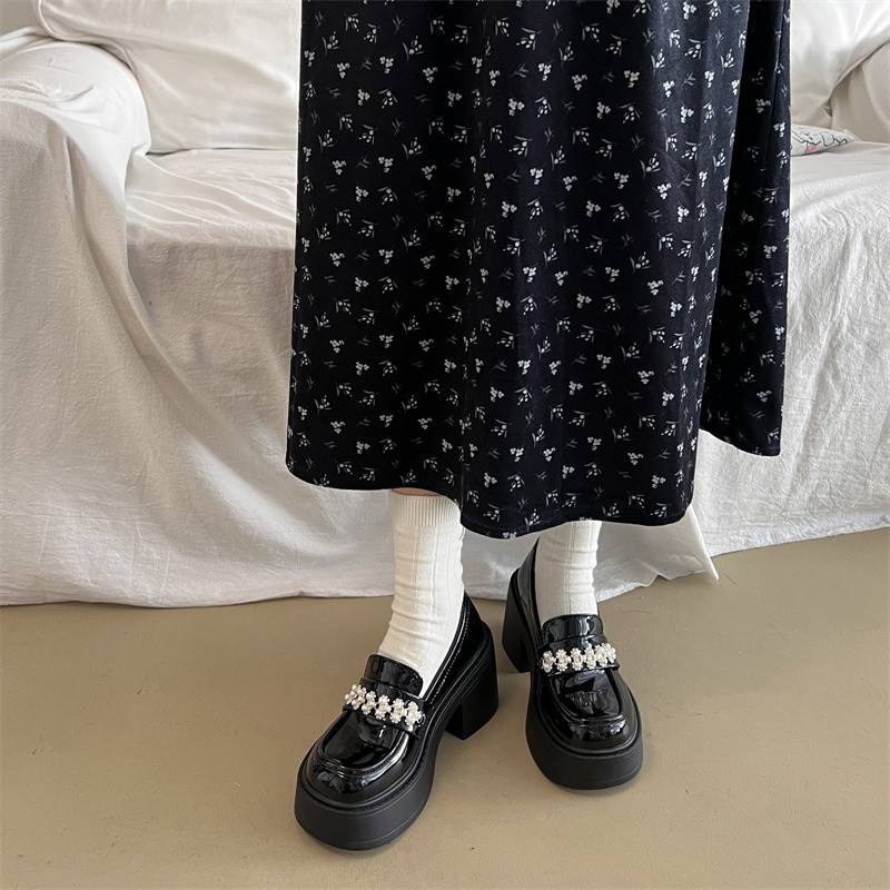 法式黑色厚底增高小皮鞋女绝美单鞋2026新款春秋一脚蹬粗跟高跟鞋,女鞋,深口单鞋,淘宝优惠券,粉丝福利购,淘宝优惠卷