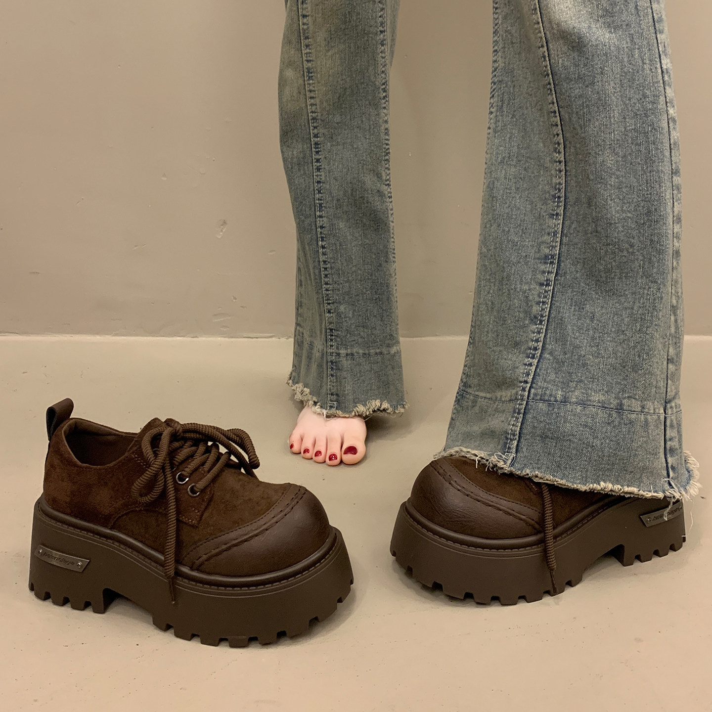 增高松糕厚底深口单鞋女春秋季2026新款复古勃肯鞋英伦大头小皮鞋