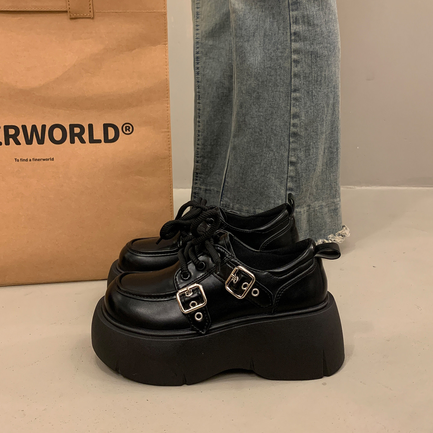 英伦风厚底增高小皮鞋女系带松糕单鞋2025新款秋冬季玛丽珍乐福鞋,女鞋,深口单鞋,淘宝优惠券,粉丝福利购,淘宝优惠卷