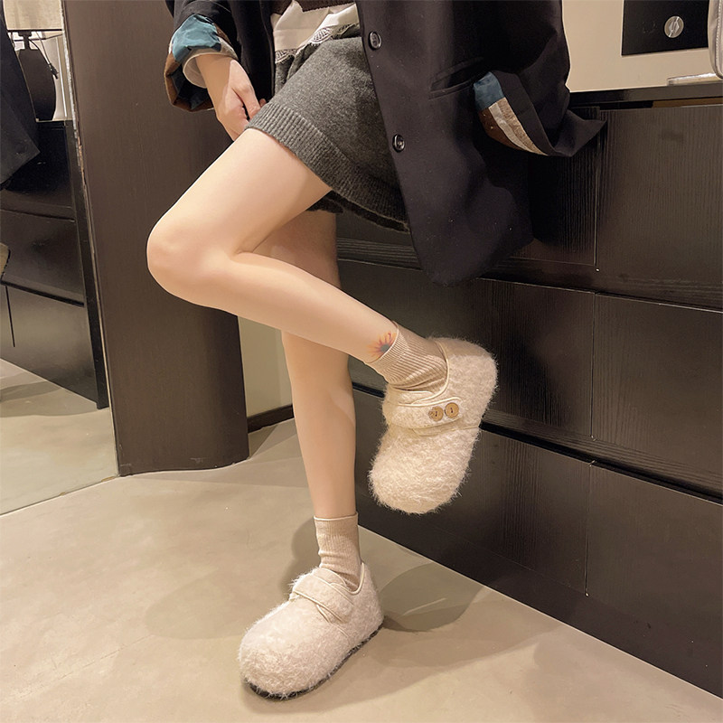 法式绝美气质松糕单鞋女冬季懒人