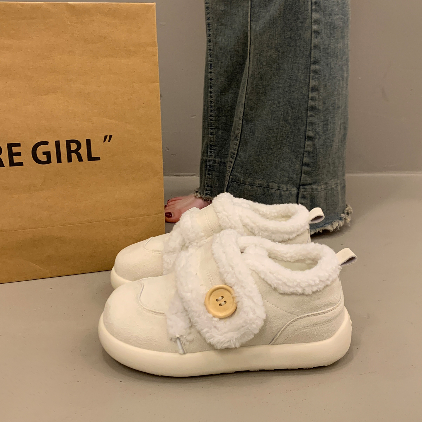 绝美圆头平底单鞋女加厚雪地棉鞋