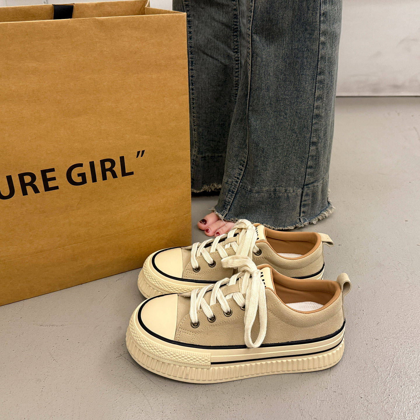 韩系板鞋女春秋设计感低帮帆布鞋