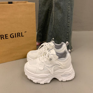 秋冬白色运动休闲鞋 欧货松糕厚底老爹鞋 女小个子增高2025超火新款