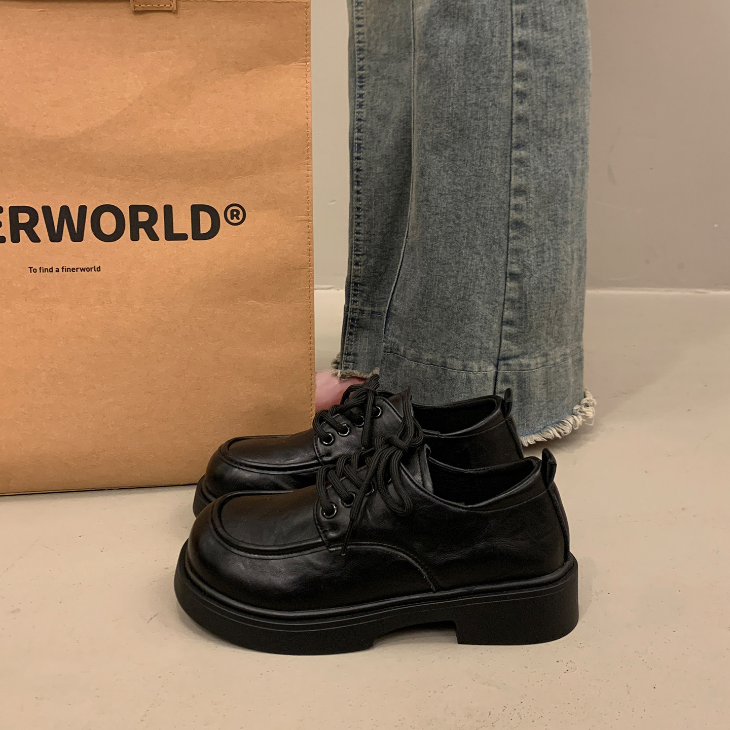 百搭英伦厚底系带小皮鞋女加绒深口单鞋2026新款春秋平底玛丽珍鞋,女鞋,深口单鞋,淘宝优惠券,粉丝福利购,淘宝优惠卷