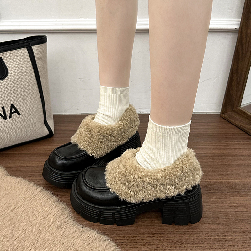 赫本风法式小皮鞋女冬季圆头单鞋