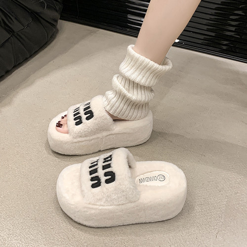 欧洲站高级毛毛拖鞋女绝美毛绒拖