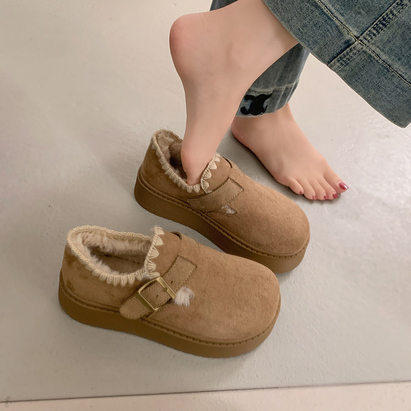 气质圆头单鞋女冬百搭超火博肯鞋