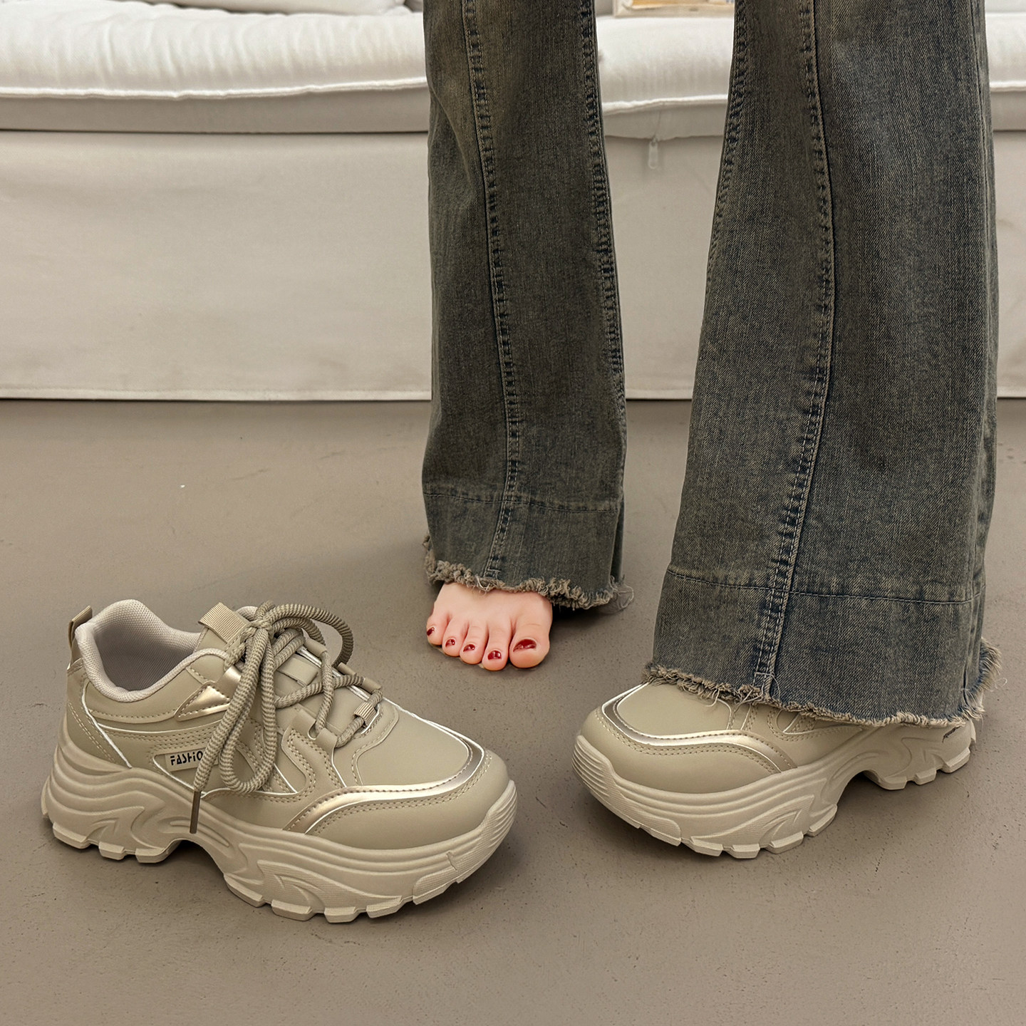 欧货爆款厚底灰色老爹鞋女增高显脚小2026超火新款春秋运动休闲鞋,女鞋,老爹鞋,淘宝优惠券,粉丝福利购,淘宝优惠卷