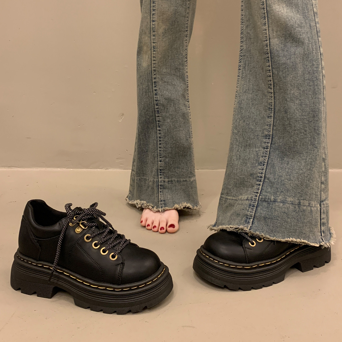 百搭英伦厚底系带小皮鞋女深口单鞋2026新款春季增高乐福玛丽珍鞋,女鞋,深口单鞋,淘宝优惠券,粉丝福利购,淘宝优惠卷