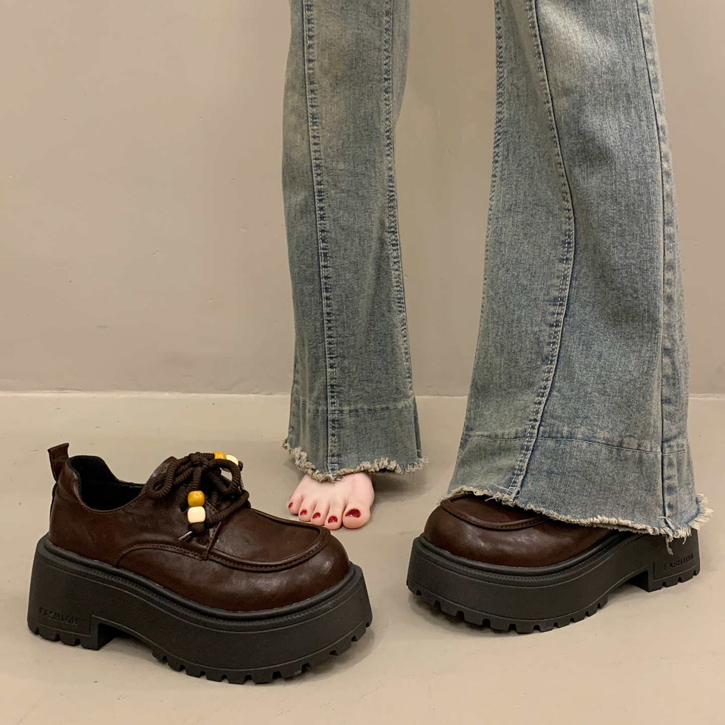 英伦风厚底增高小皮鞋女系带深口单鞋2026新款春秋季玛丽珍乐福鞋,女鞋,深口单鞋,淘宝优惠券,粉丝福利购,淘宝优惠卷