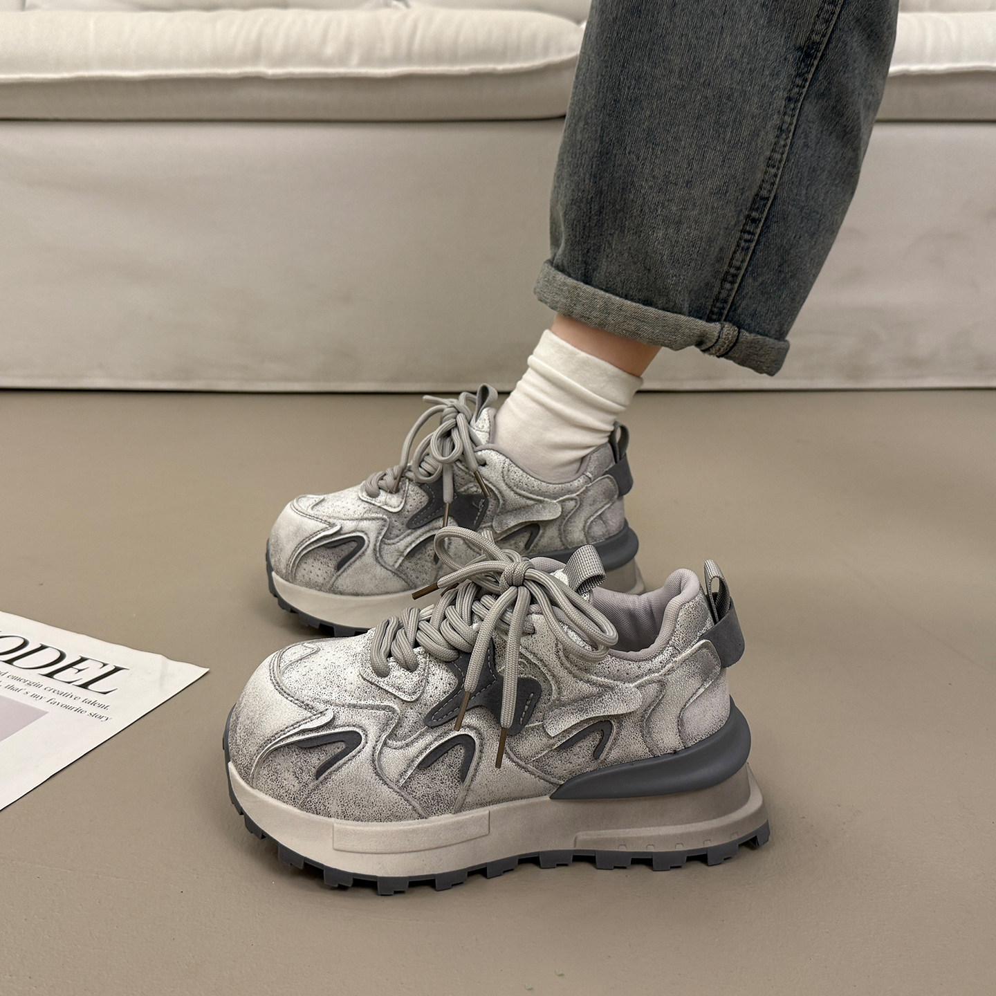 爆款百搭厚底老爹鞋女小个子增高2026超火新款春季大头运动休闲鞋,女鞋,时尚休闲鞋,淘宝优惠券,粉丝福利购,淘宝优惠卷