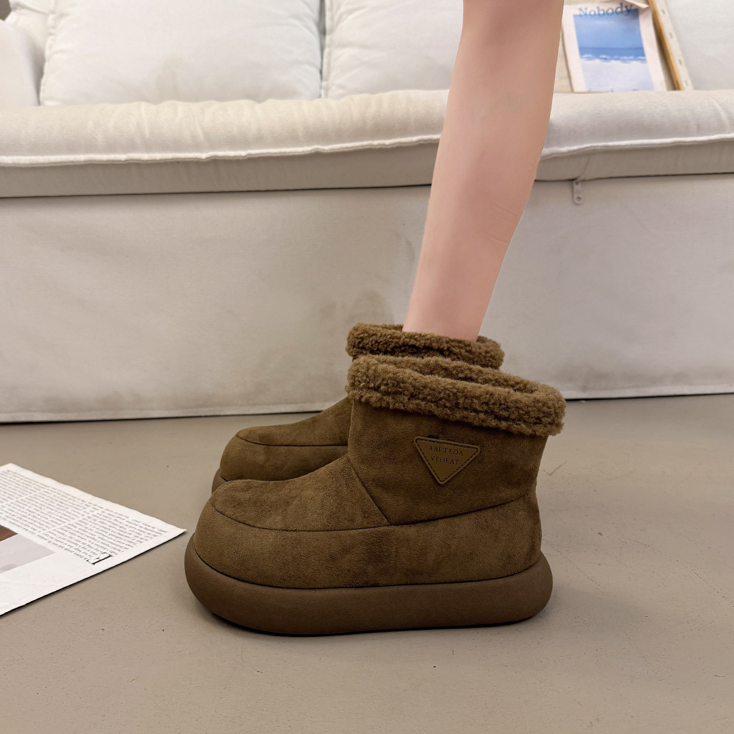 皮毛一体雪地棉靴女冬大棉鞋外穿