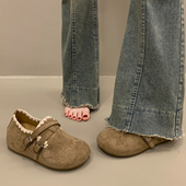 女春秋季 一脚蹬勃肯鞋 2026新款 棕色平底单鞋 配裙子内增高玛丽珍鞋