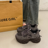 女小个子增高2026超火新款 爆款 春季 欧货厚底老爹鞋 灰色运动休闲鞋