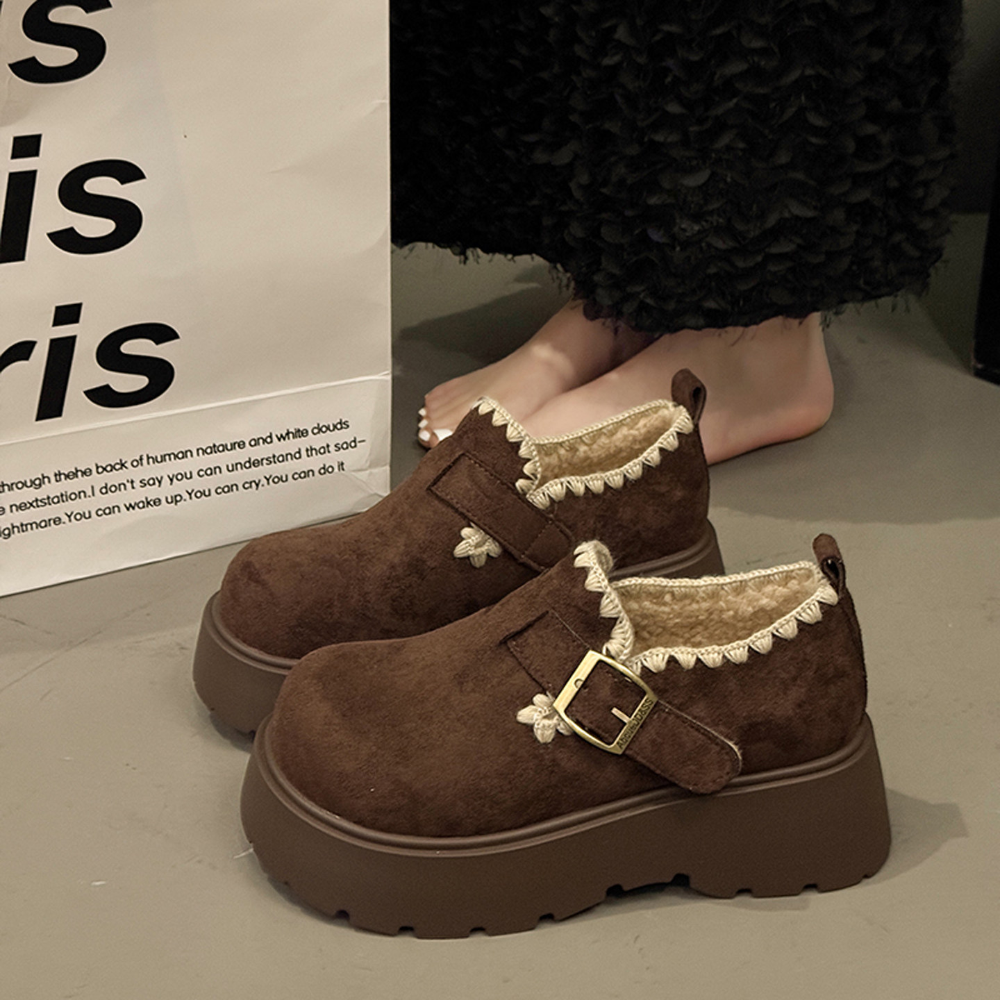 气质圆头绝美单鞋女秋冬季博肯鞋