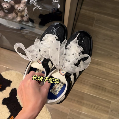 白色雪纺沙沙图案鞋带diy可拆卸