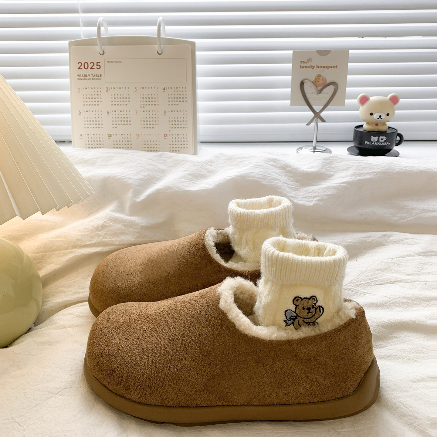 平底小土豆勃肯女鞋加绒雪地靴2025新款冬季一脚蹬豆豆鞋博肯棉鞋