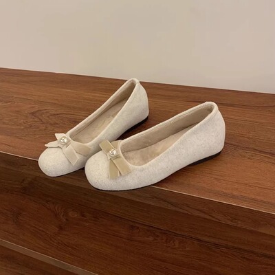 内增高仙女玛丽珍毛毛鞋女冬外穿新款粉色呢子单鞋女厚底加绒棉鞋