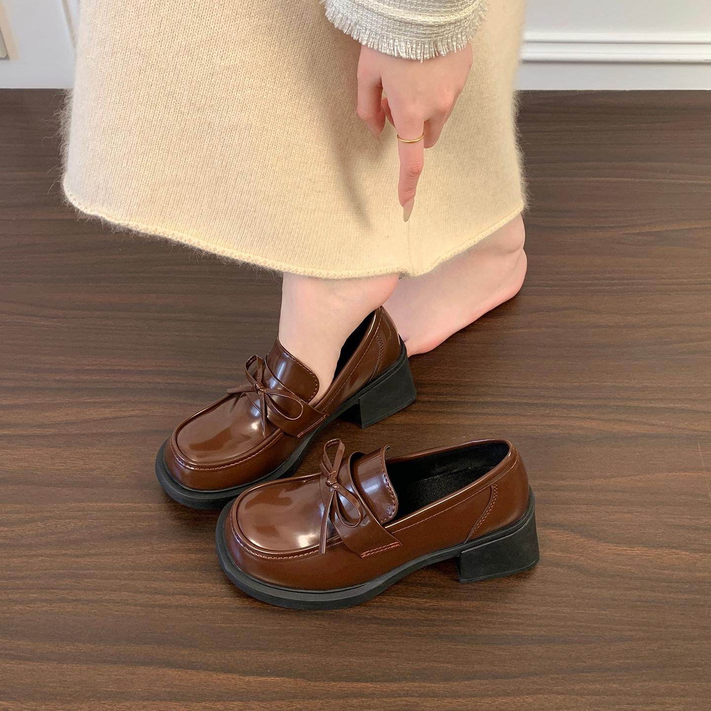 百搭黑色英伦风圆头粗高跟小皮鞋女2025新款秋季配裙子增高乐福鞋,女鞋,玛丽珍鞋,淘宝优惠券,粉丝福利购,淘宝优惠卷