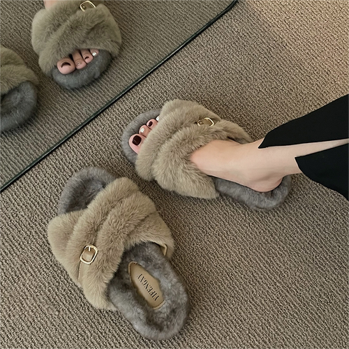 2023秋上新韩版毛毛拖女吻卡佛