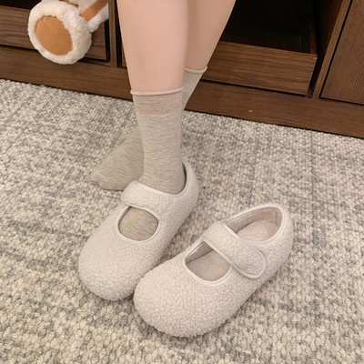 白色复古内增高厚底加绒加厚棉鞋女冬2025新款保暖玛丽珍毛毛鞋子