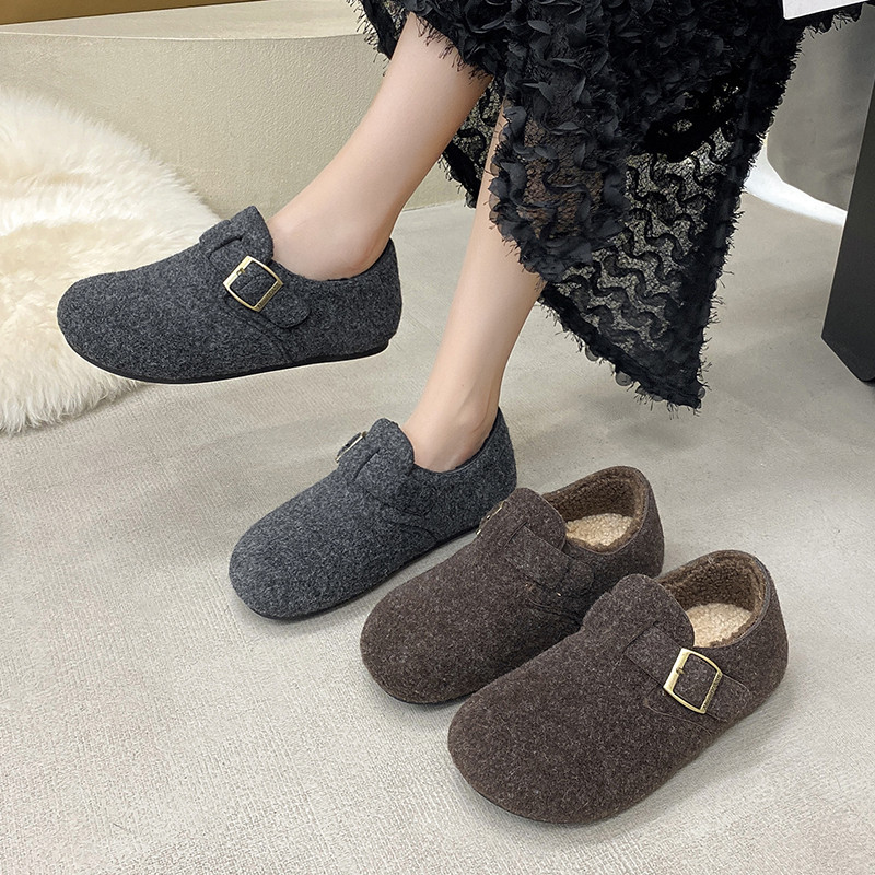 一脚蹬勃肯鞋女2025秋冬新款平底加绒保暖毛呢豆豆棉鞋懒人穆勒鞋,女鞋,勃肯鞋/软木鞋,淘宝优惠券,粉丝福利购,淘宝优惠卷