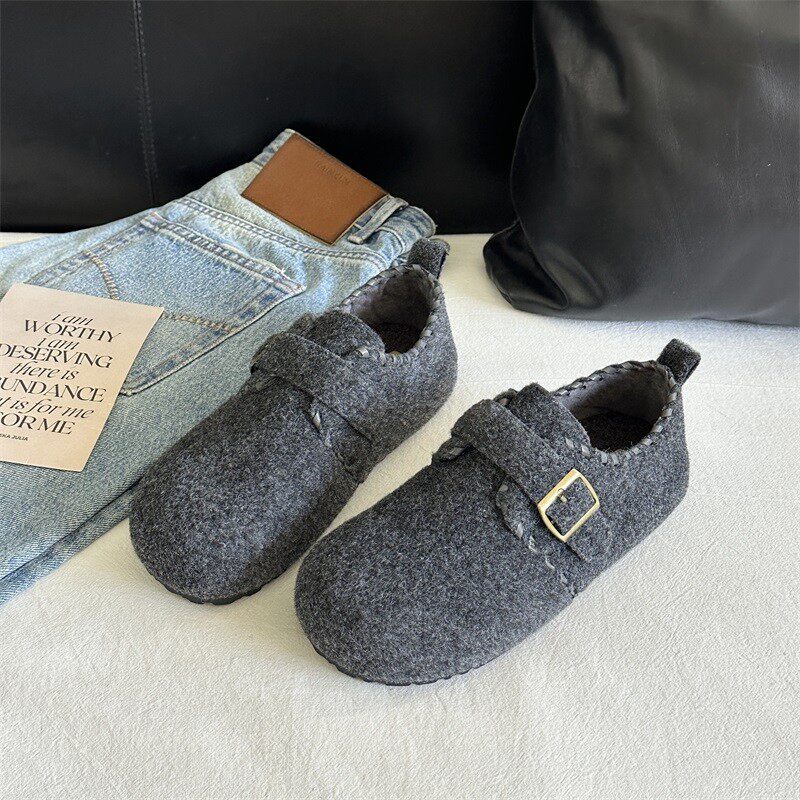 灰色勃肯鞋女鞋子2025秋冬新款爆款加绒一脚蹬懒人鞋雪地靴女棉鞋