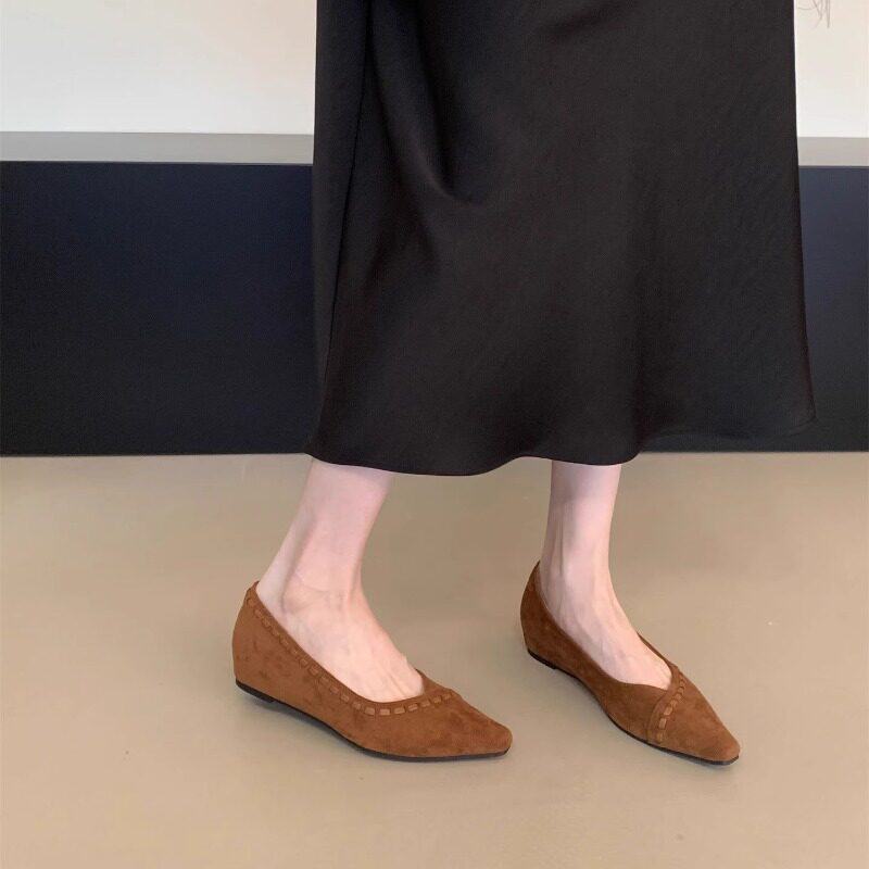 绒面复古内增高浅口单鞋女2025秋冬季新款休闲软底方头通勤豆豆鞋,女鞋,浅口单鞋,淘宝优惠券,粉丝福利购,淘宝优惠卷