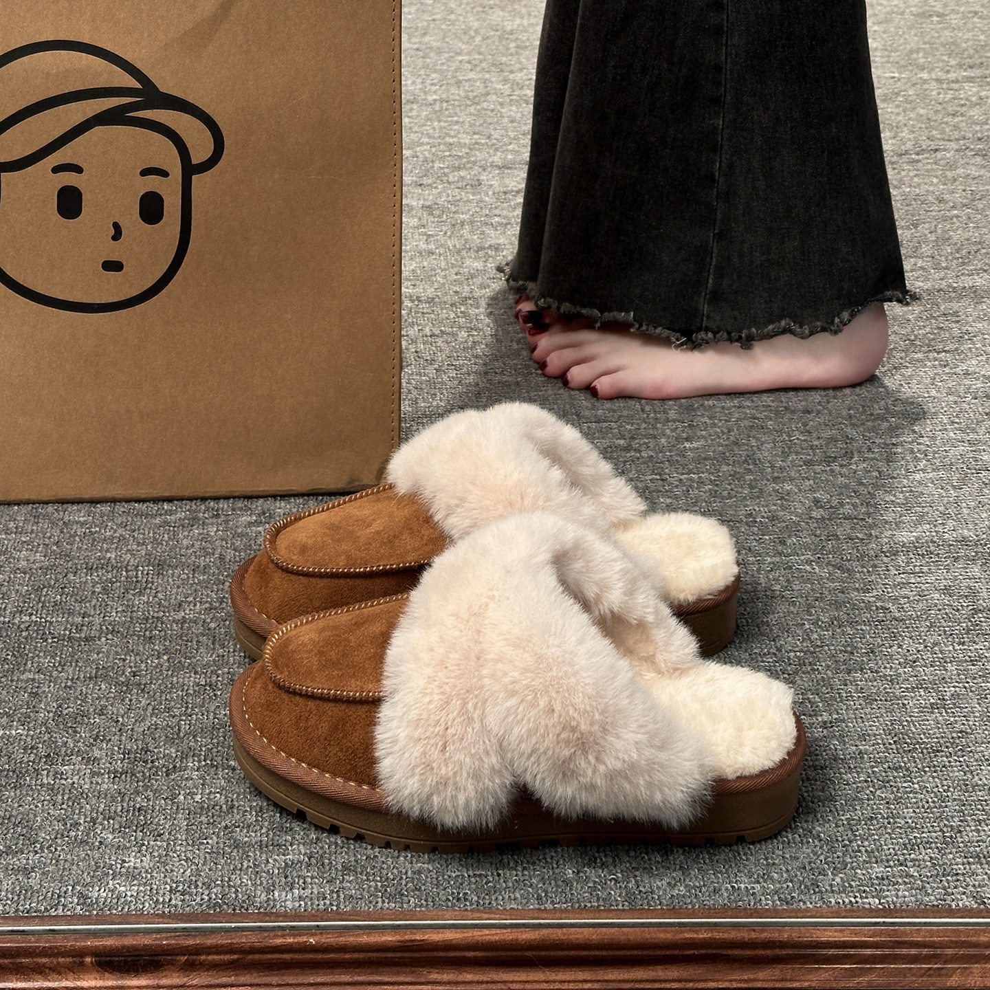 毛毛拖鞋女外穿2025新款舒适简约休闲懒人加绒包头桑坡羊毛拖鞋女,女鞋,毛毛鞋,淘宝优惠券,粉丝福利购,淘宝优惠卷