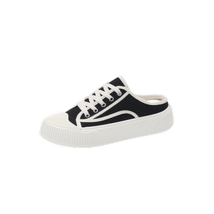 帆布半拖鞋女夏季外穿2026新款帆布爆款高级感厚底增高无后跟懒人