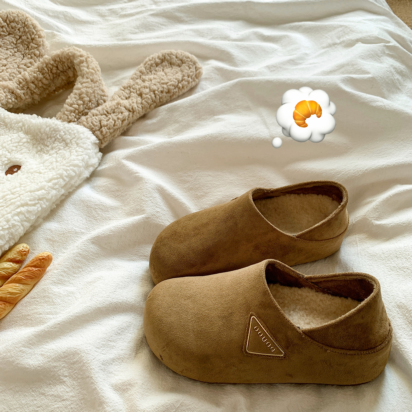 厚底内增高勃肯鞋女加绒包头半拖鞋外穿2025秋冬季新款毛毛棉拖鞋