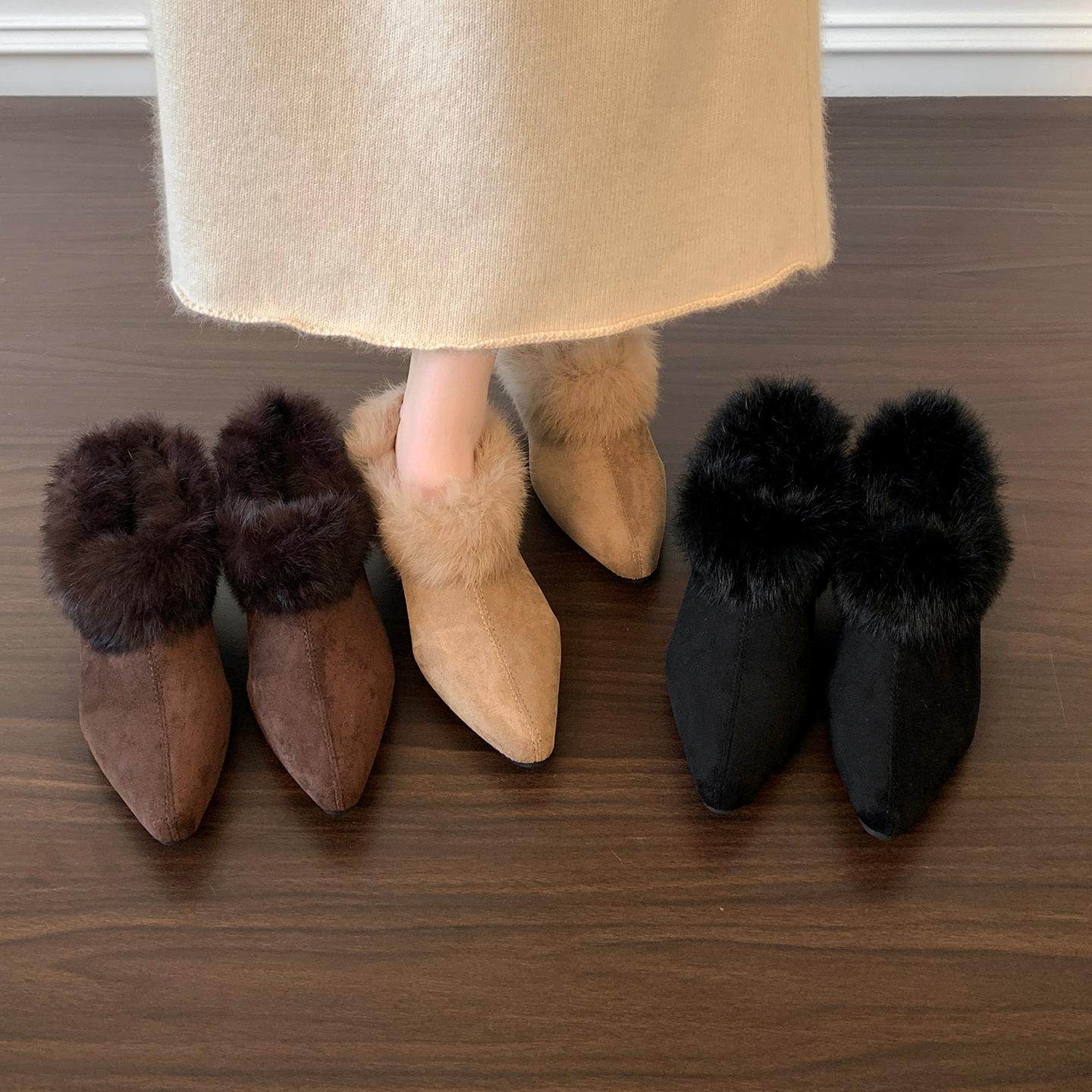 毛毛拖鞋女外穿一脚蹬穆勒皮鞋2025秋冬新款兔毛高级感绝美高跟鞋,女鞋,棉鞋,淘宝优惠券,粉丝福利购,淘宝优惠卷
