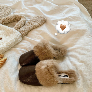 仙女风冬温柔精致毛毛鞋 皮草勃肯鞋 INS獭兔毛年轻款 奶斯小肥兔