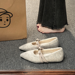 法式复古毛呢玛丽珍单鞋女2025秋冬新款加绒保暖棉鞋内增高毛毛鞋