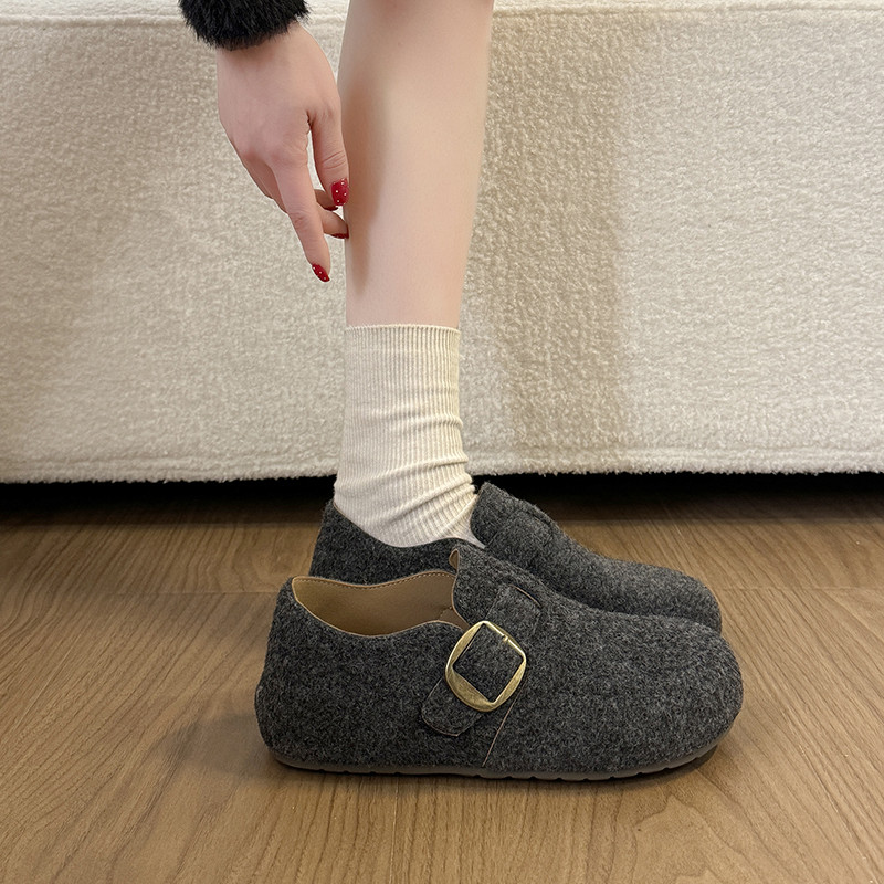 一脚蹬勃肯鞋女2025秋冬新款平底加绒保暖毛呢豆豆棉鞋懒人穆勒鞋,女鞋,勃肯鞋/软木鞋,淘宝优惠券,粉丝福利购,淘宝优惠卷