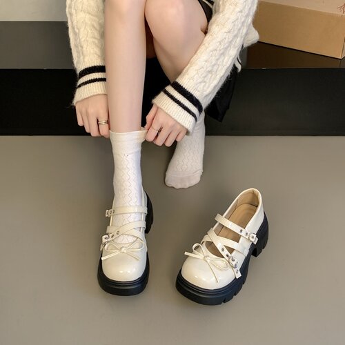 厚底增高小皮鞋女2026年新款jk单鞋配裙子绑带玛丽珍鞋通勤鞋子