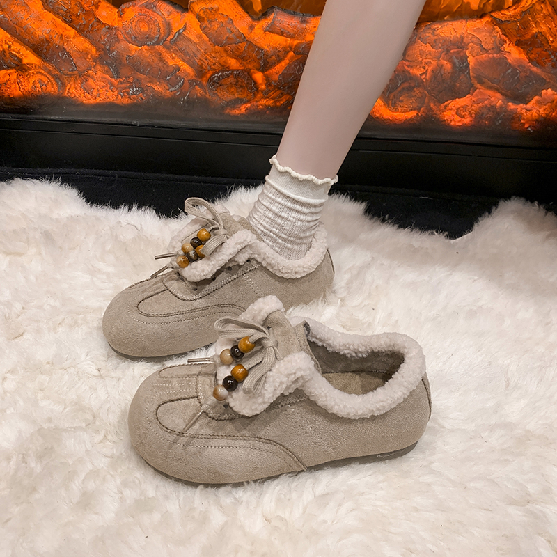 复古加绒德训鞋女2025新款秋冬加绒保暖毛毛鞋一脚蹬懒人鞋博肯鞋