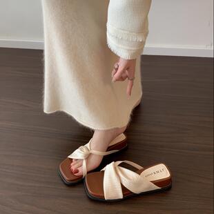 网红套趾一字拖仙女风沙滩罗马凉鞋 女夏外穿2026新款 平底拖鞋 法式