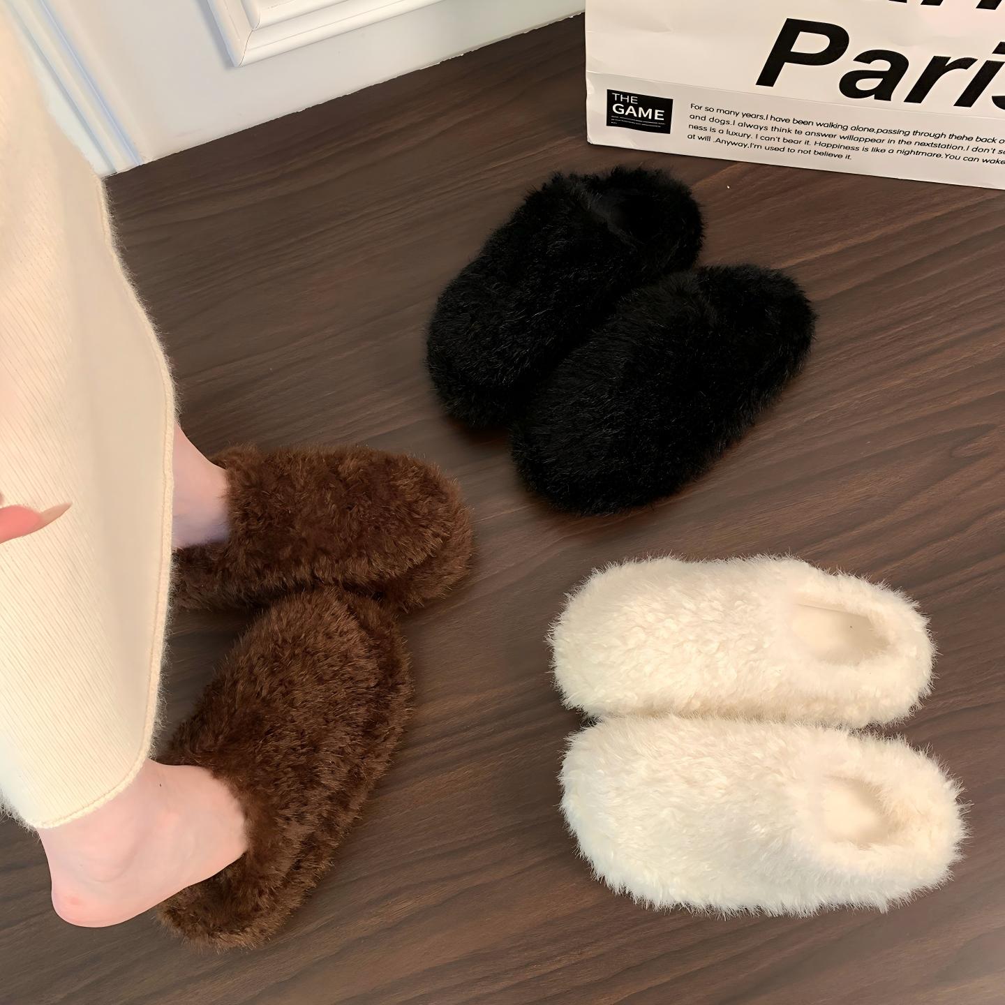 小个子6厘米松糕厚底增高毛毛拖鞋女外穿2025秋冬季一字棉拖鞋子