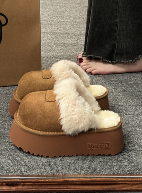 2025冬新款毛绒雪地靴女冬季厚底6cm包头毛毛鞋加绒保暖外穿棉靴