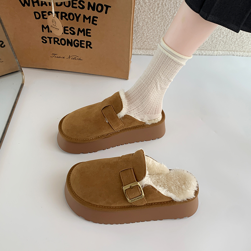 厚底包头毛毛半拖鞋女勃肯鞋2025新款冬季加绒保暖博肯雪地靴棉鞋
