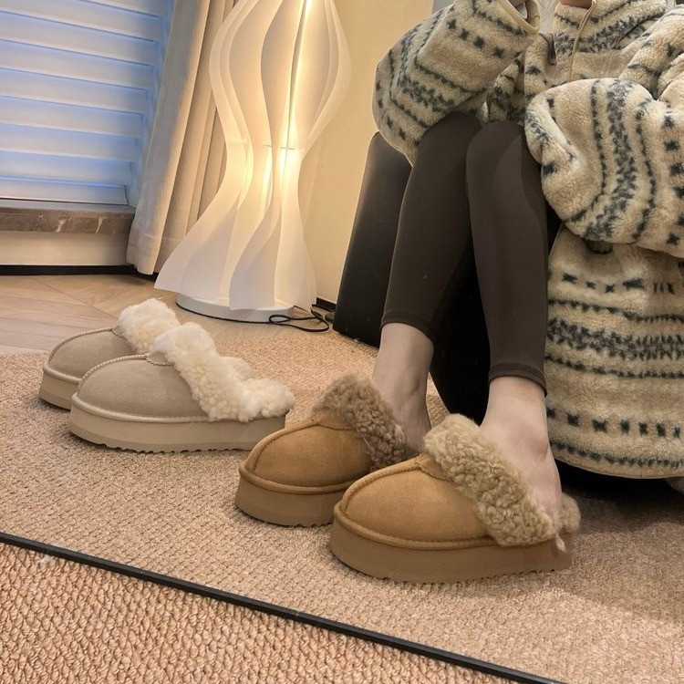 厚底复古灰色包头棉拖鞋女鞋子外穿2025秋冬季加绒羊卷毛毛雪地靴,女鞋,包头拖,淘宝优惠券,粉丝福利购,淘宝优惠卷